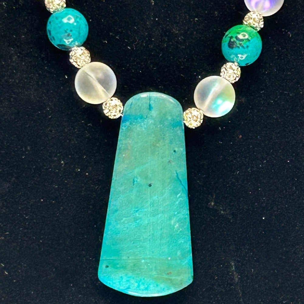 Chrysocolla Gemstone & Crystal Moonstone Beaded Jewelry Set - Picture 6 of 9